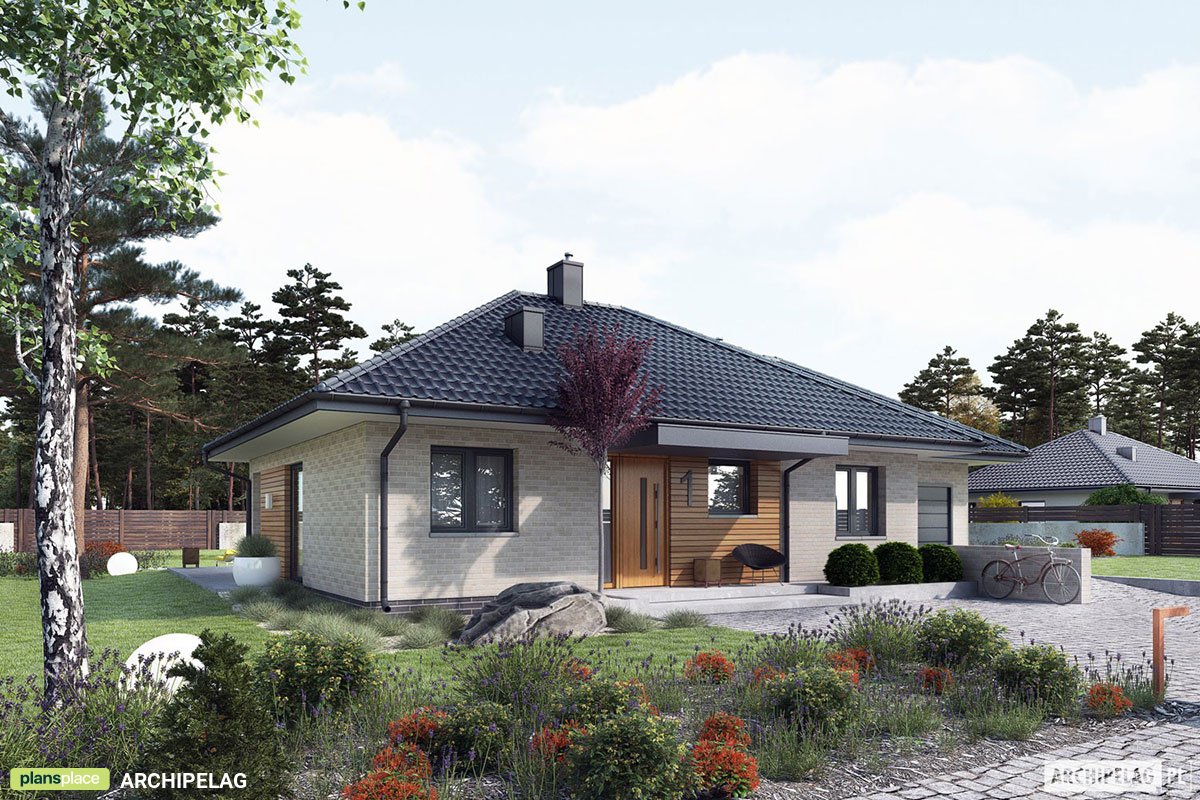 Projekt małego domu z 3 pokojami i garażem 1-stanowiskowym
