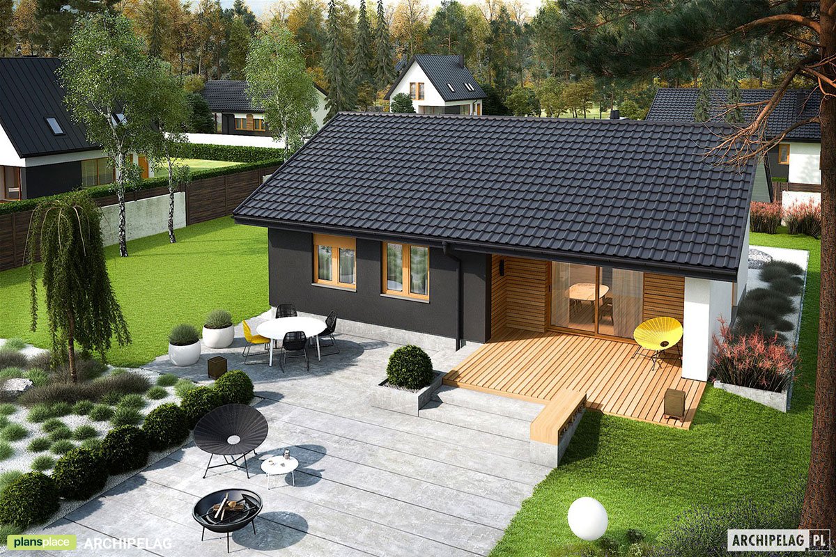 Projekt małego domu z 3 pokojami i dachem dwuspadowym