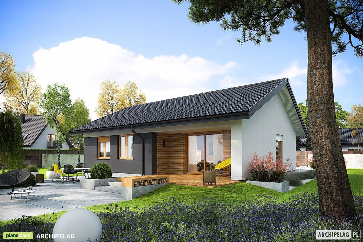 Projekt małego domu z 3 pokojami i dachem dwuspadowym