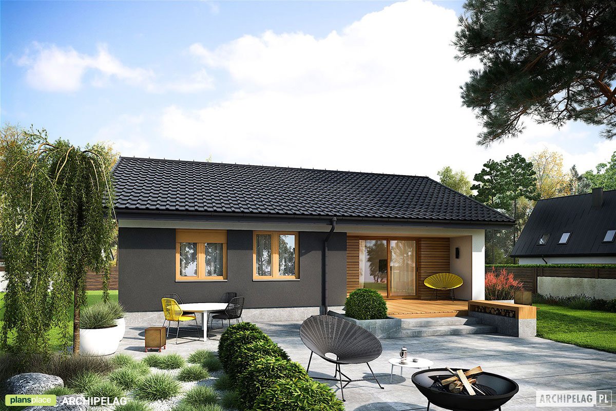 Projekt małego domu z 3 pokojami i dachem dwuspadowym