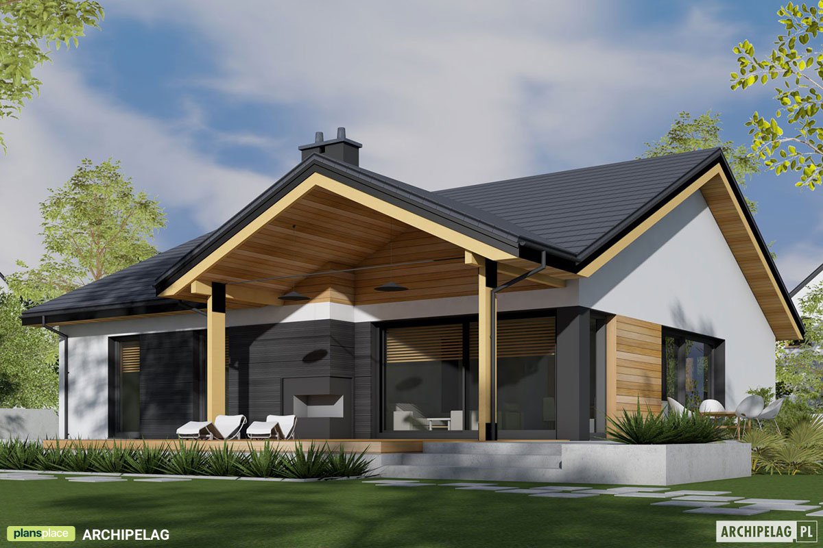 Projekt domu parterowego z 4 pokojami i otwartą kuchnią