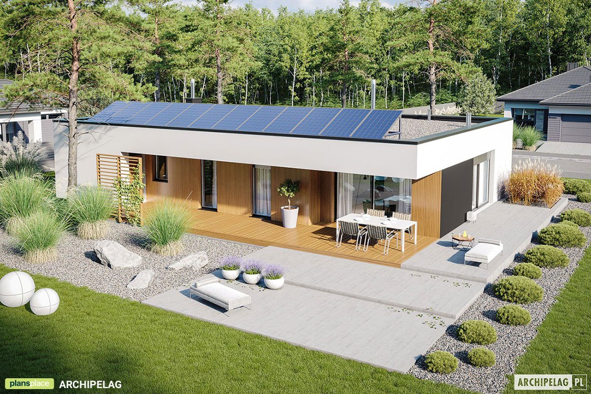 Projekt domu parterowego z płaskim dachemą i garażem