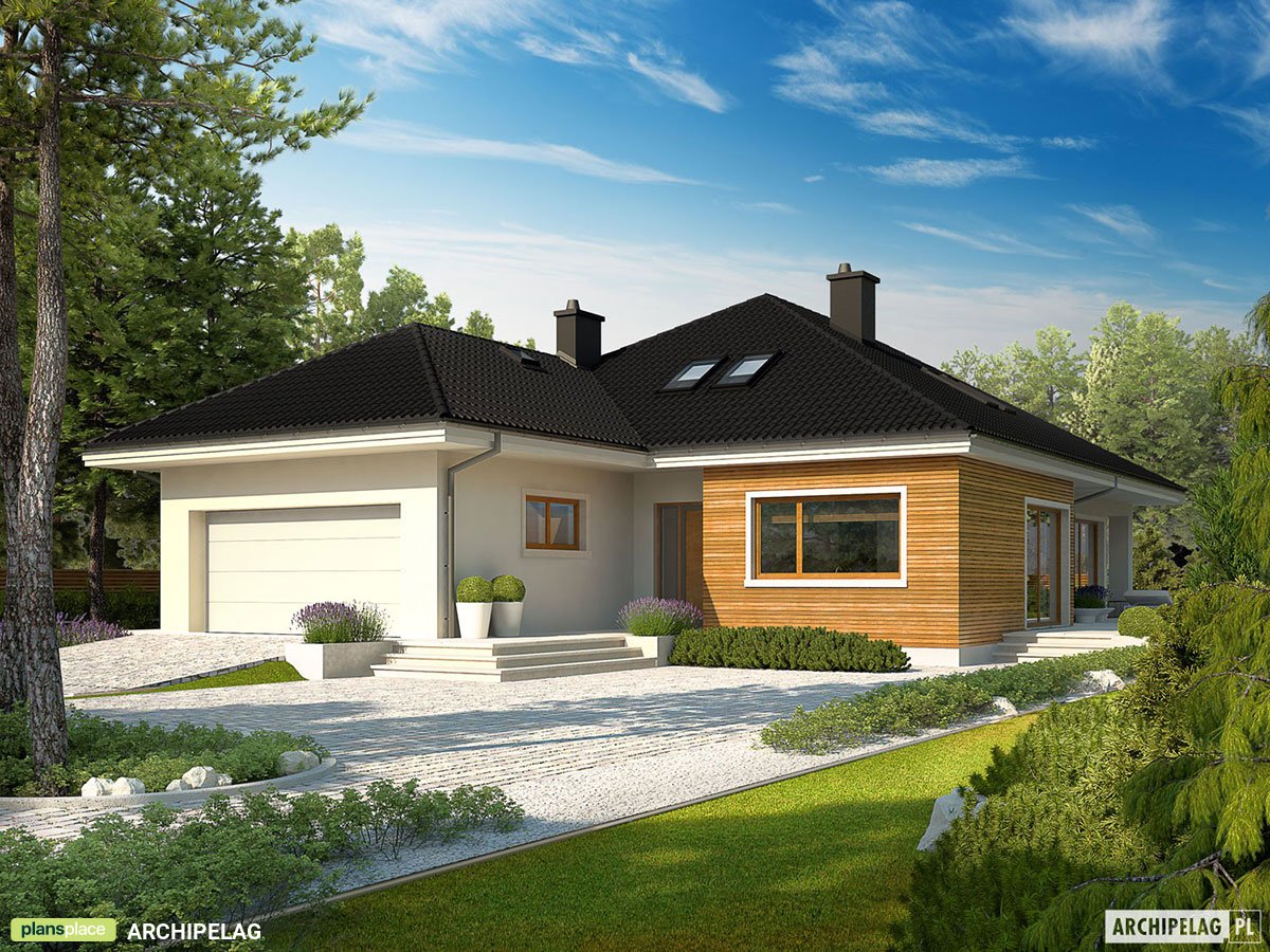 Projekt domu parterowego z poddaszem do adaptacji i garażem