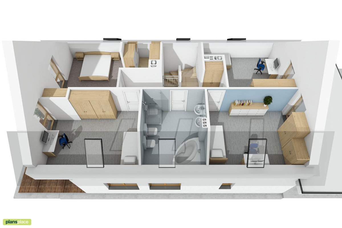Projekt domu na wąską działkę z garażem 2-stanowiskowym