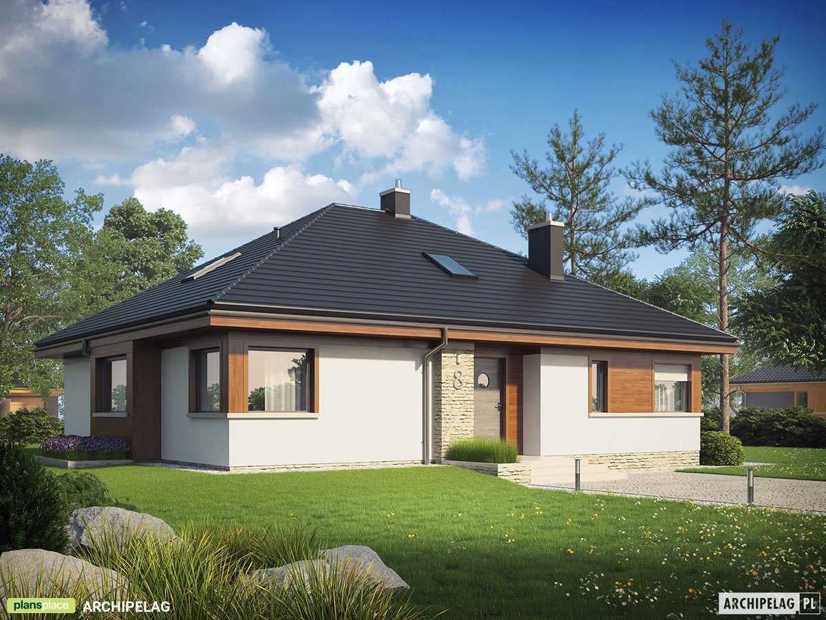 Projekt domu parterowego z kątem nachylenia dachu 30 stopni