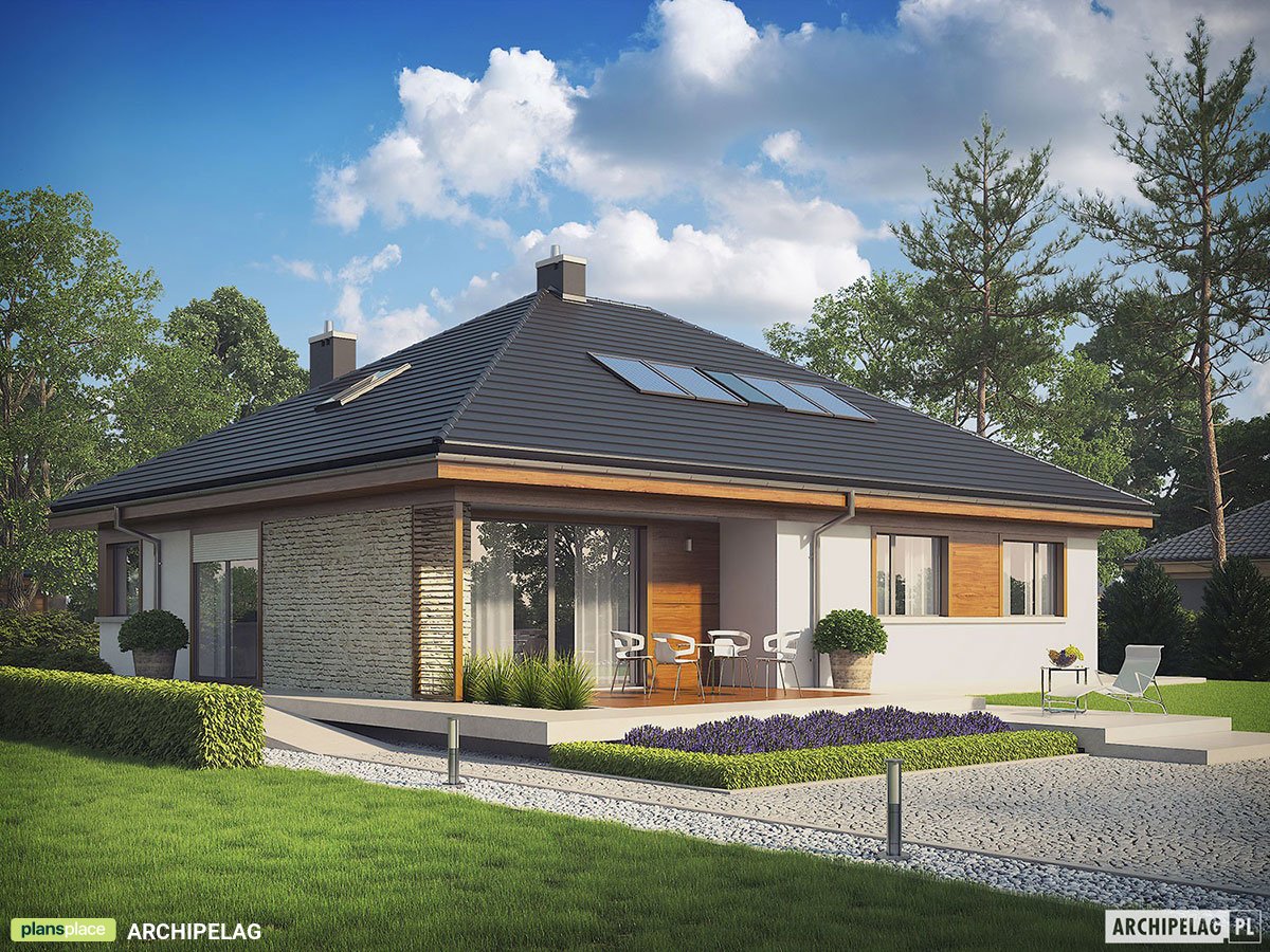 Projekt domu parterowego z kątem nachylenia dachu 30 stopni