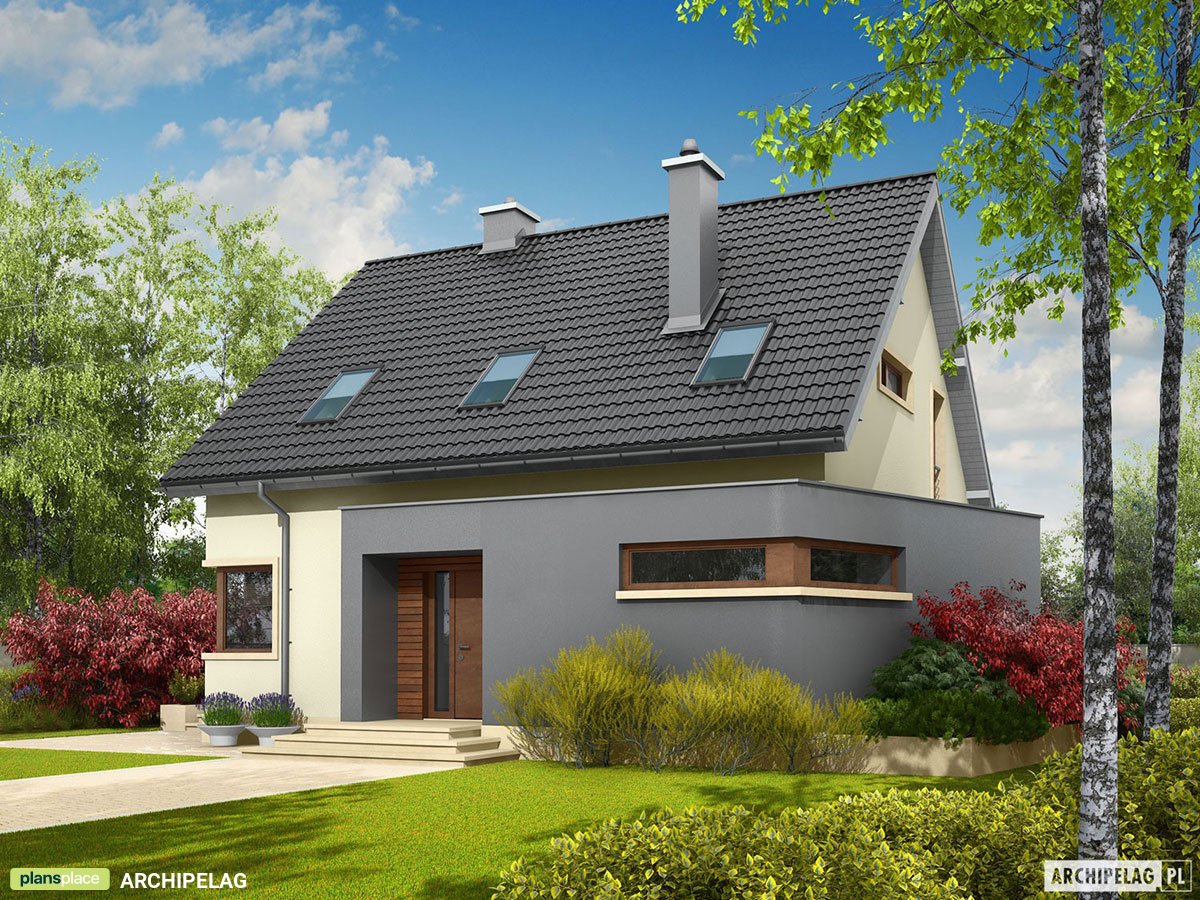 Projekt domu z balkonem nad wykuszem i dużymi oknami