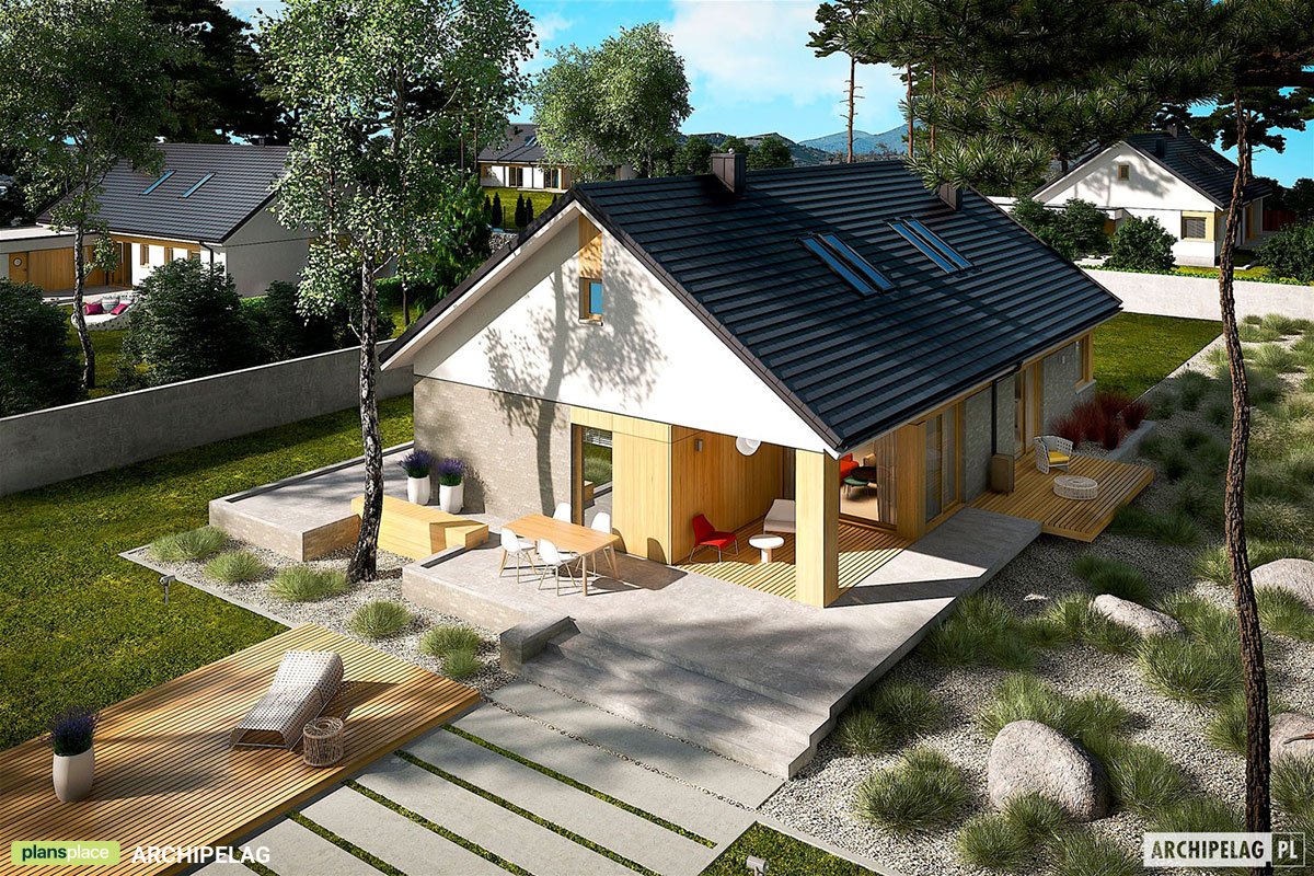 Projekt domu ze strychem do adaptacji, tarasem i antresolą