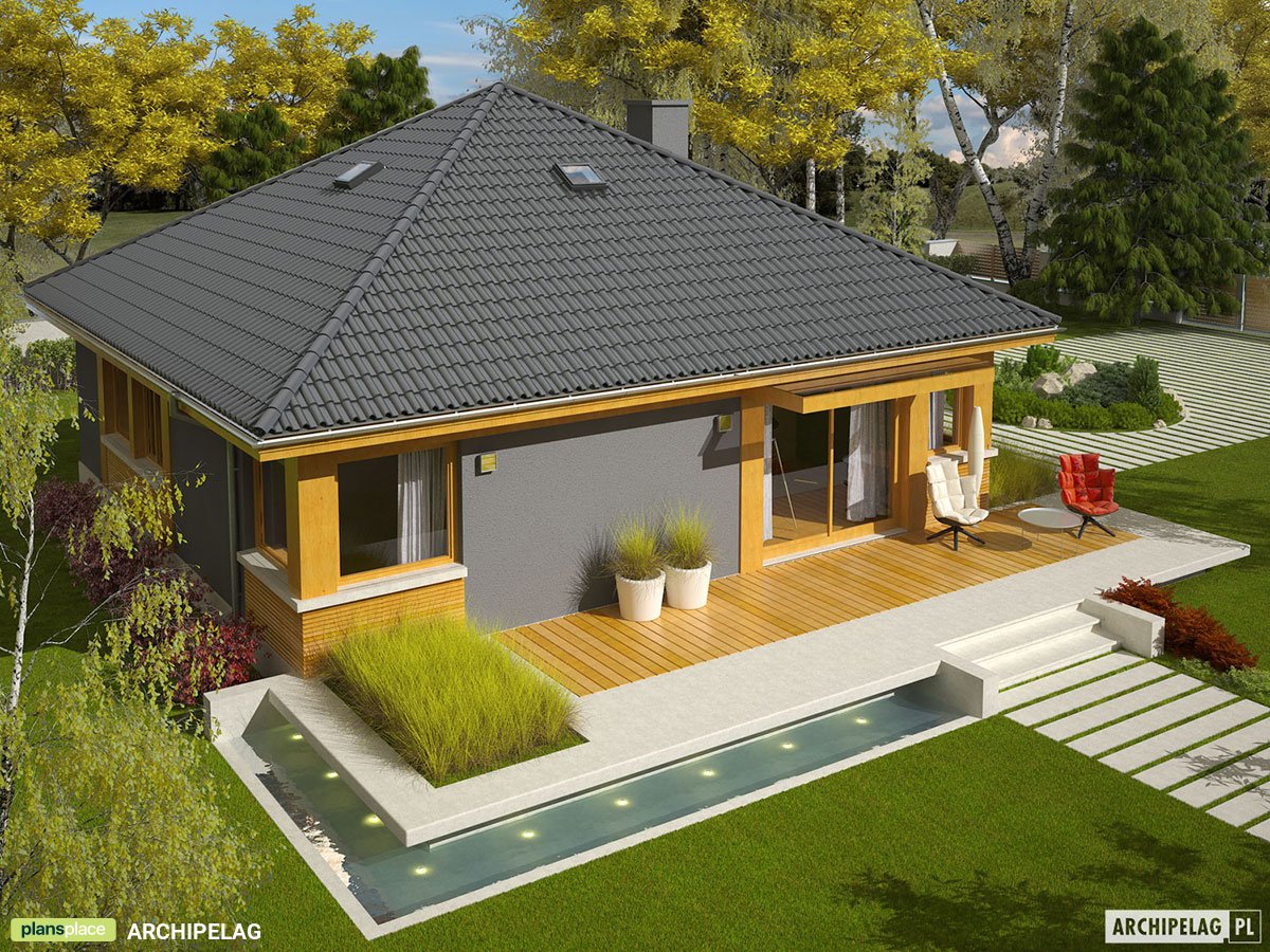 Projekt domu parterowego z dachem kopertowym i 3 sypialniami