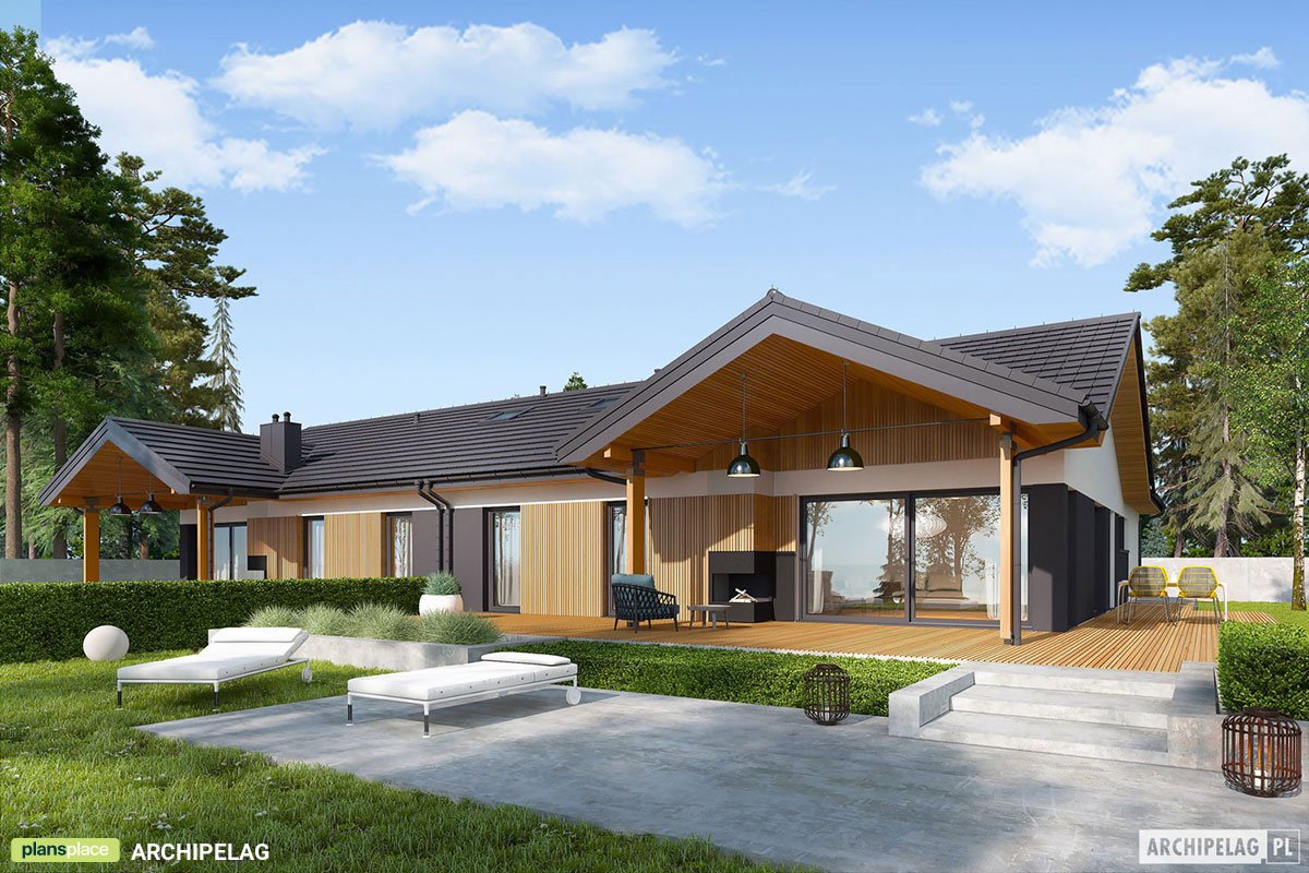 Projekt bliźniaka parterowego z 4 pokojami i garażem