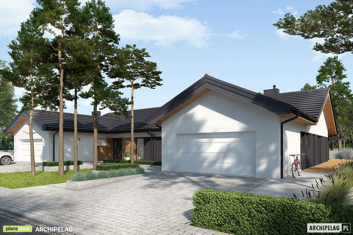 Projekt bliźniaka parterowego z 4 pokojami i garażem