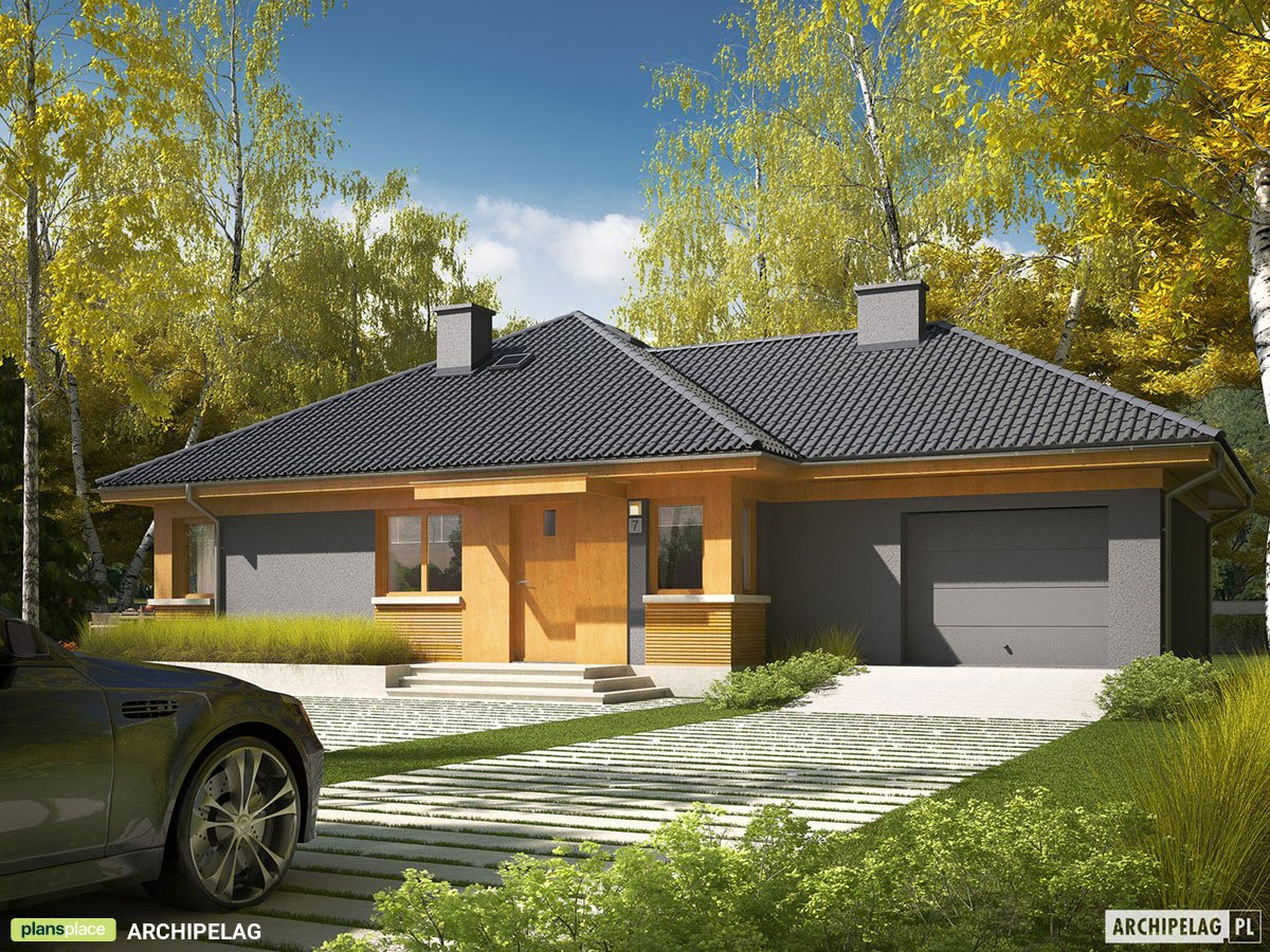 Projekt domu parterowego z garażem i 3 sypialniami