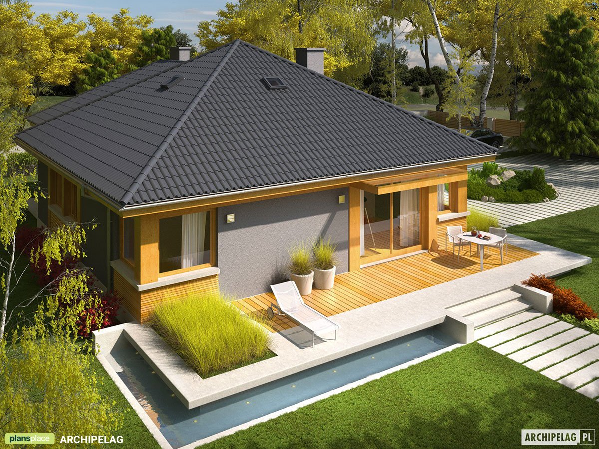 Projekt domu parterowego z garażem i 3 sypialniami