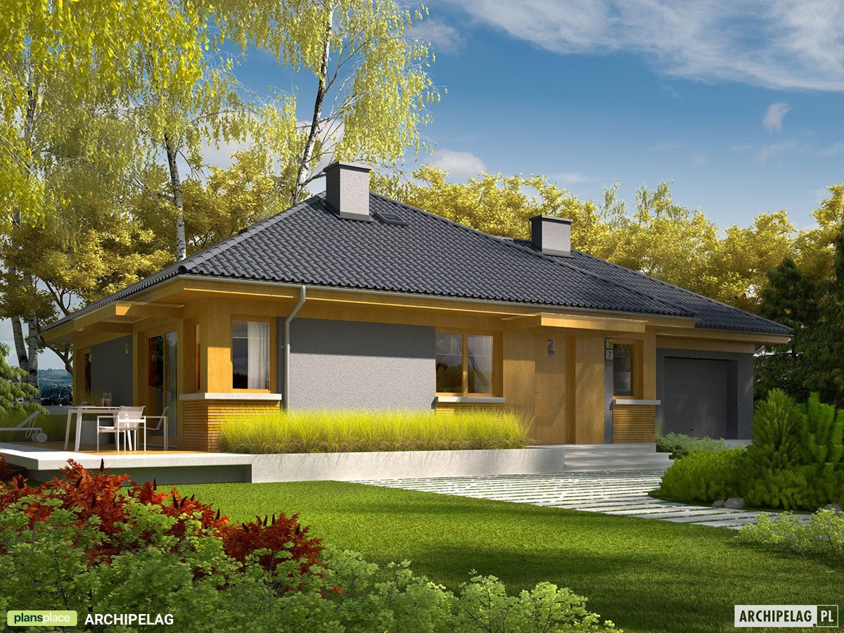 Projekt domu parterowego z garażem i 3 sypialniami