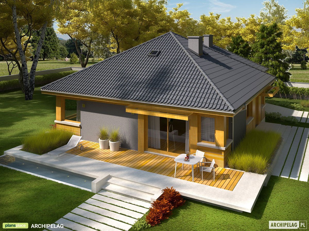 Projekt domu parterowego z garażem i 3 sypialniami