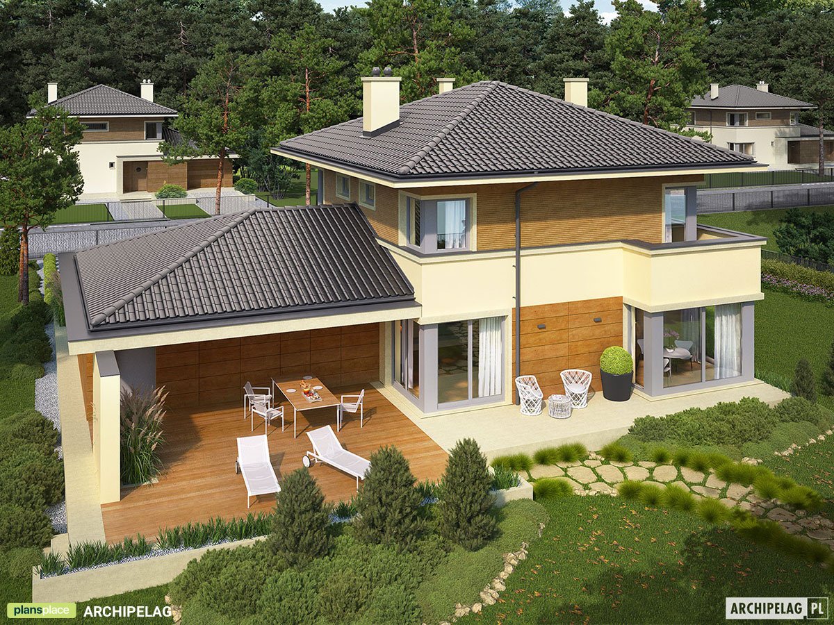 Projekt domu piętrowego z garażem dwustanowiskowym