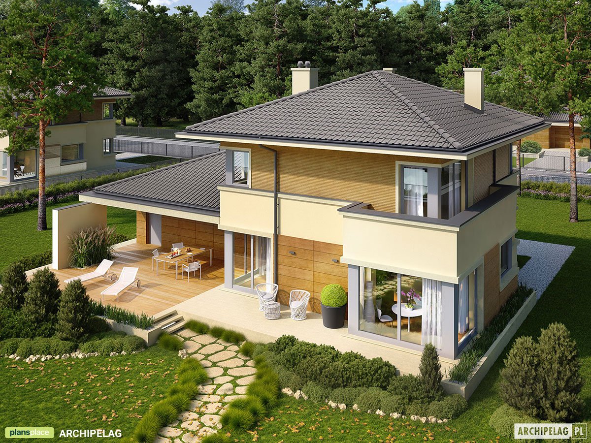 Projekt domu piętrowego z garażem dwustanowiskowym