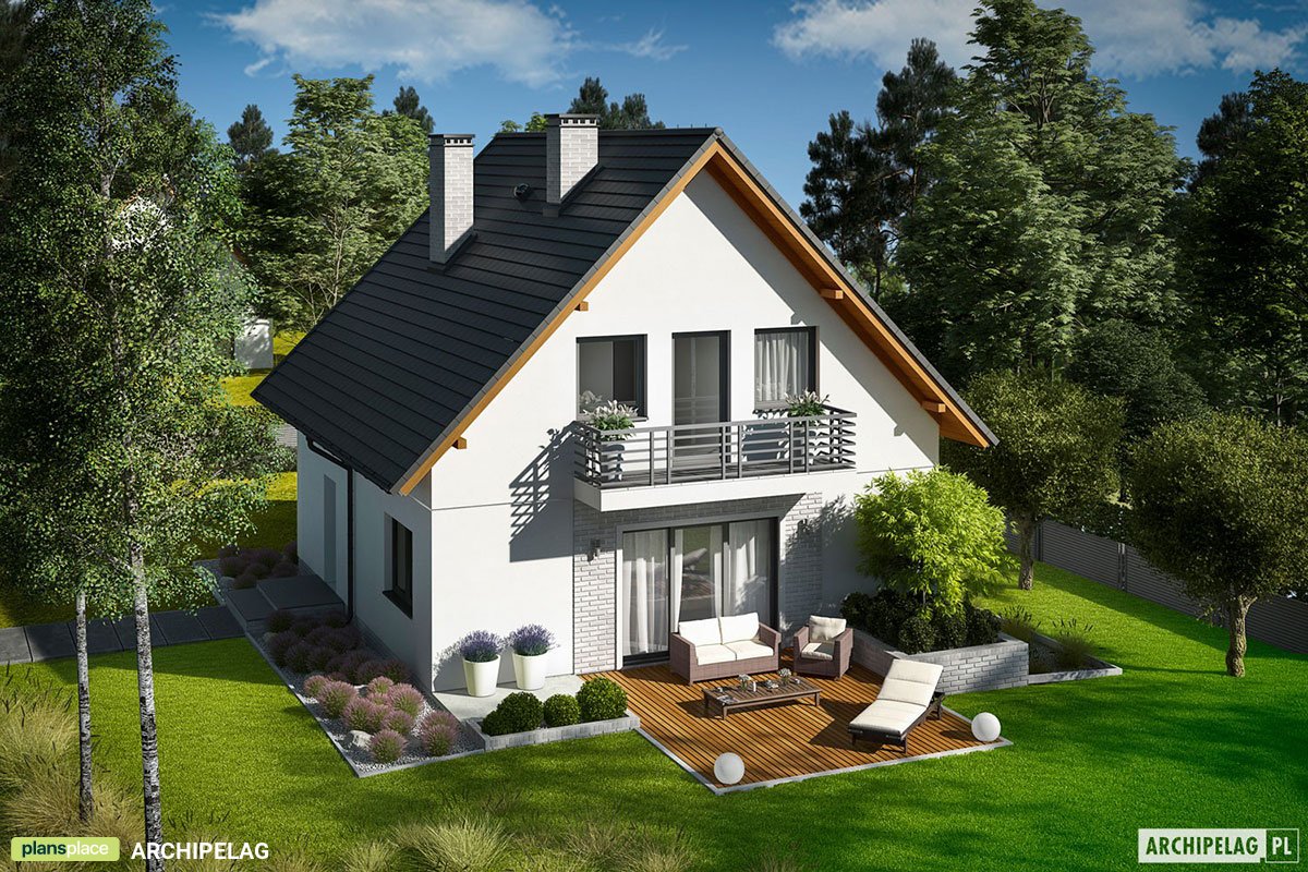 Projekt domu sześcienny z poddaszem użytkowym i 4 pokojami