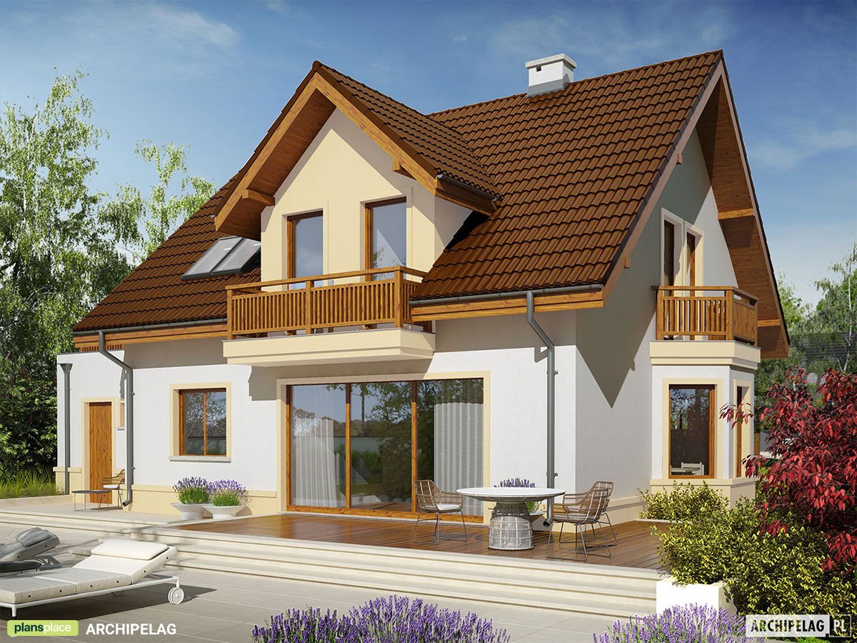 Projekt domu z poddaszem, dużą kotłownią, garażem i wykuszem