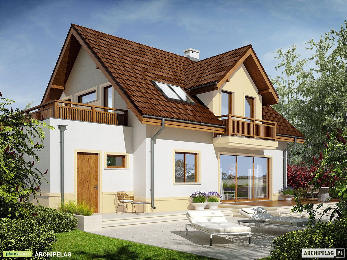 Projekt domu z poddaszem, dużą kotłownią, garażem i wykuszem