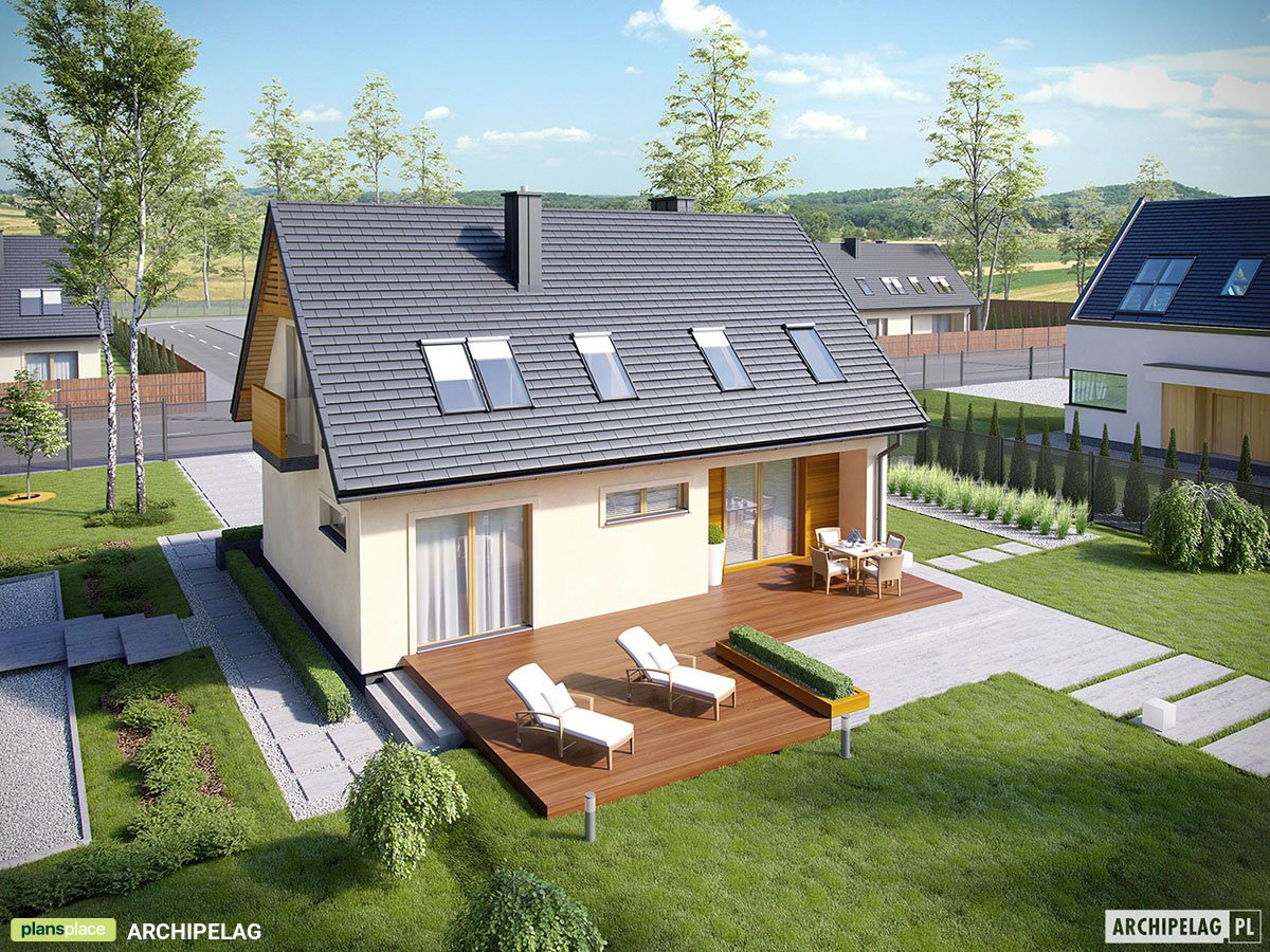 Projekt małego domu z poddaszem użytkowym i zamkniętą kuchnią