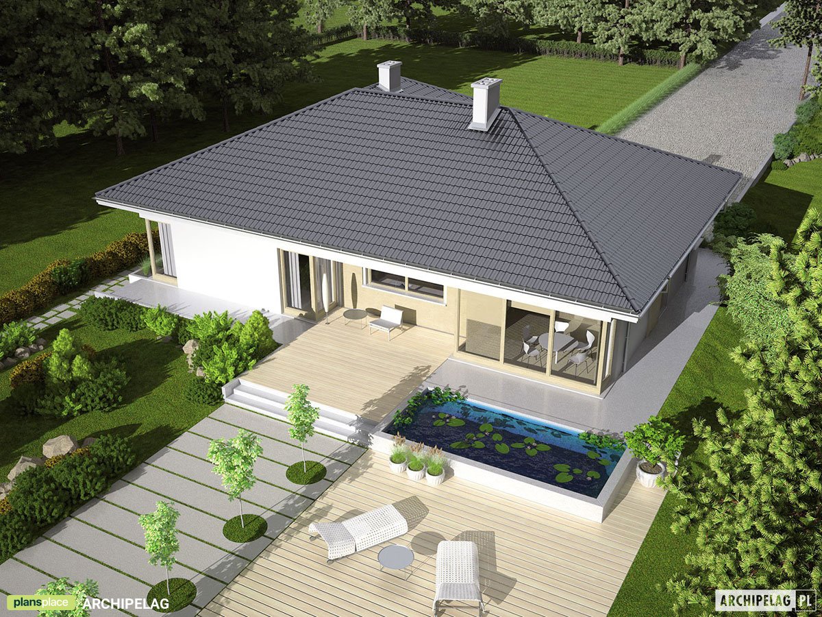 Projekt domu w kształcie litery L z jadalnią przy kuchni