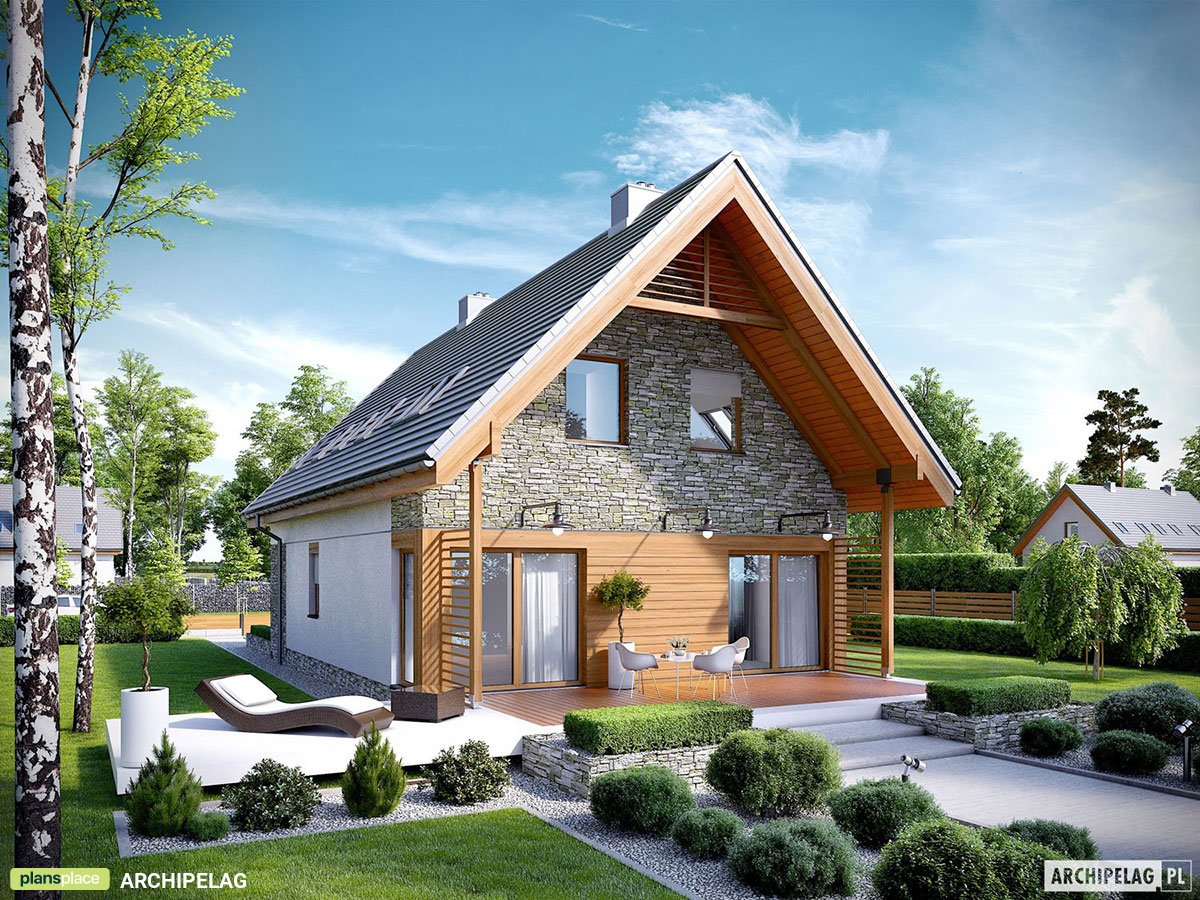 Projekt małego domu z poddaszem użytkowym i 3 sypialniami