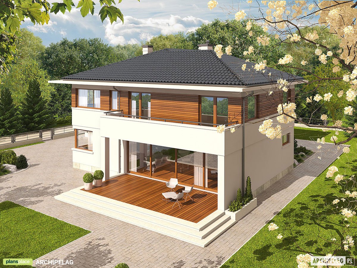 Projekt domu piętrowego z piwnicą i garażem dwustanowiskowym