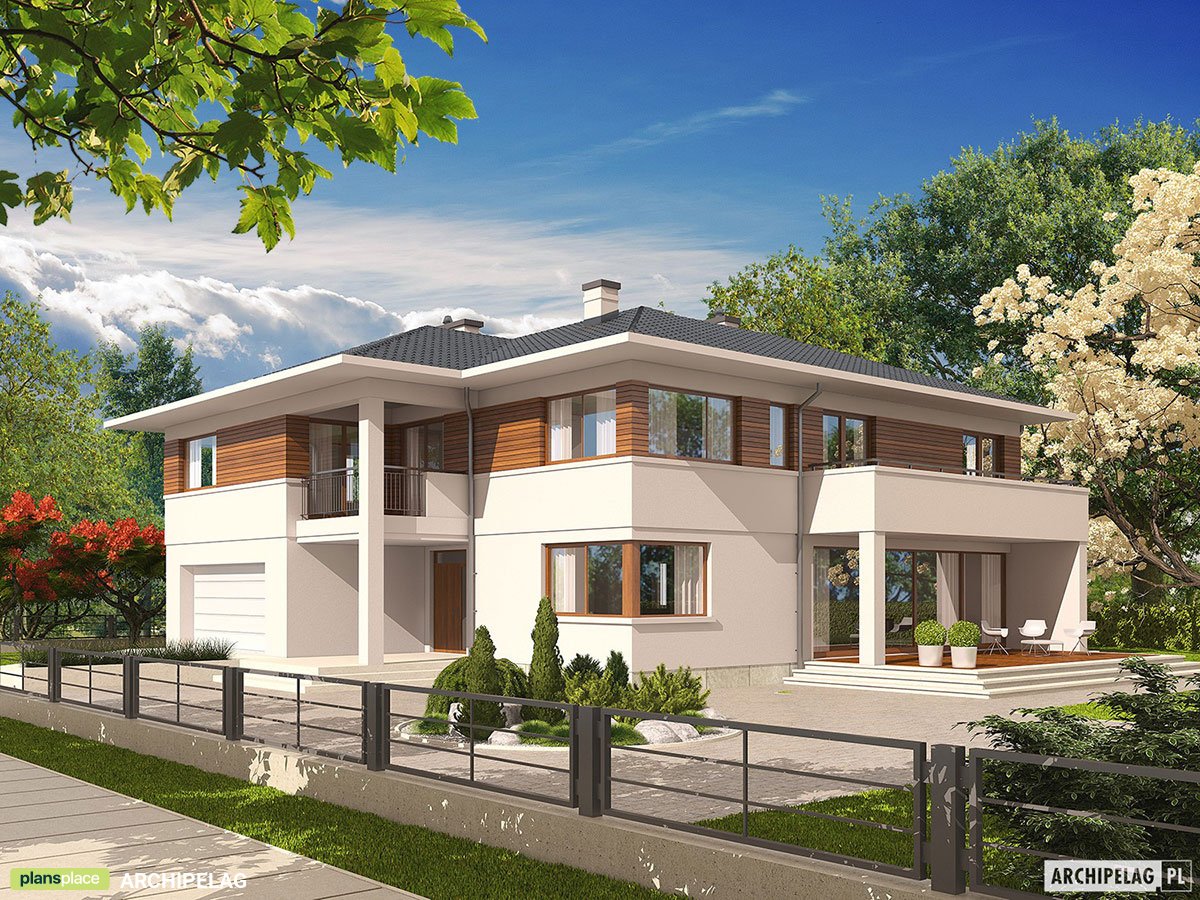 Projekt domu piętrowego z piwnicą i garażem dwustanowiskowym