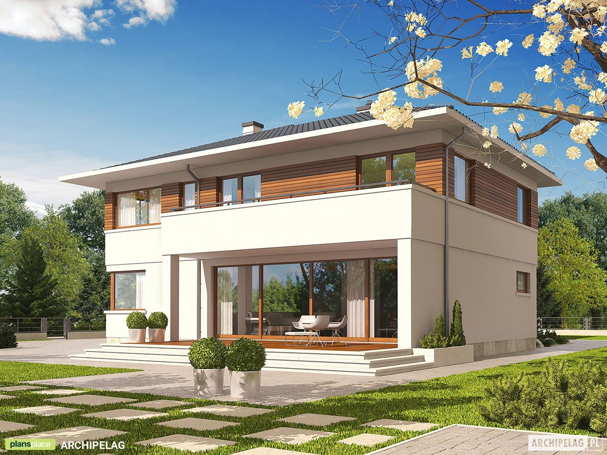 Projekt domu piętrowego z piwnicą i garażem dwustanowiskowym
