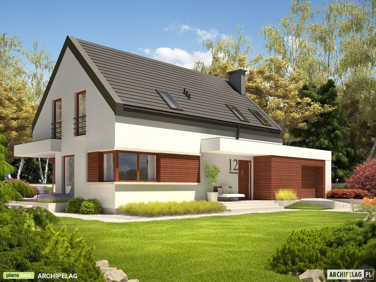 Projekt domu z poddaszem, dużą kuchnią, spiżarnią i garażem
