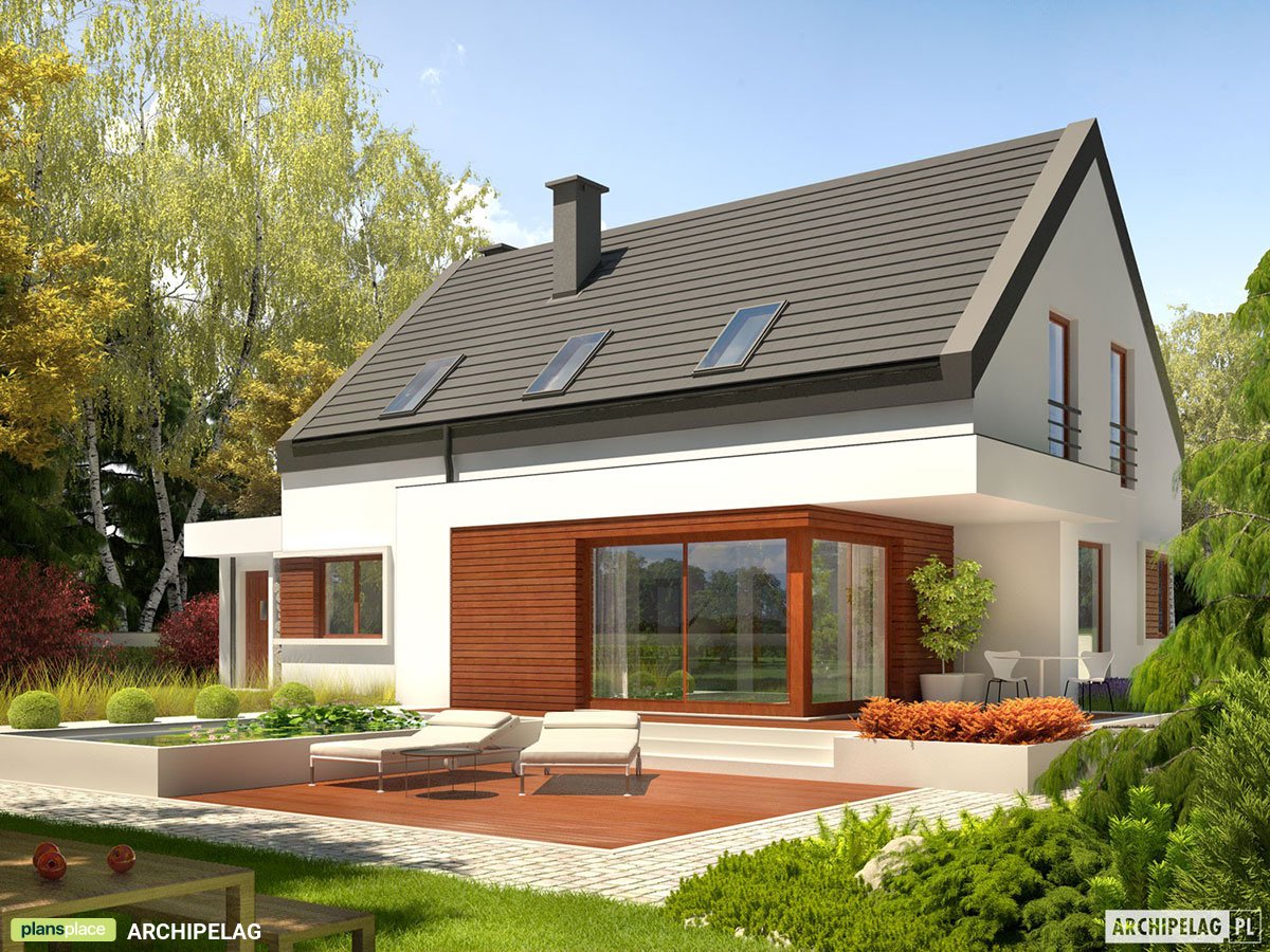 Projekt domu z poddaszem, dużą kuchnią, spiżarnią i garażem