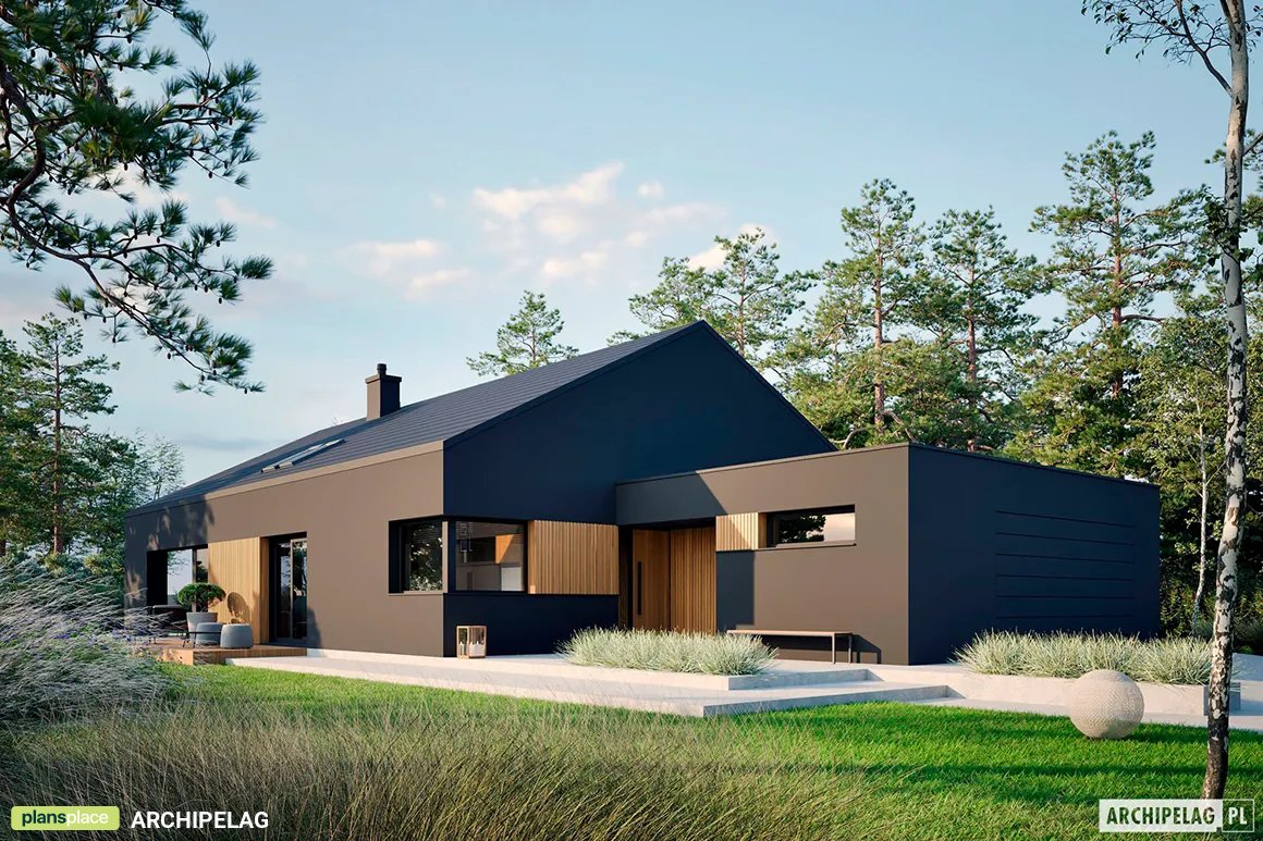 Projekt domu jednorodzinnego o pow. 180 m²: Parterowy, 3 Sypialnie, Gabinet, 2 Łazienki (System metryczny)