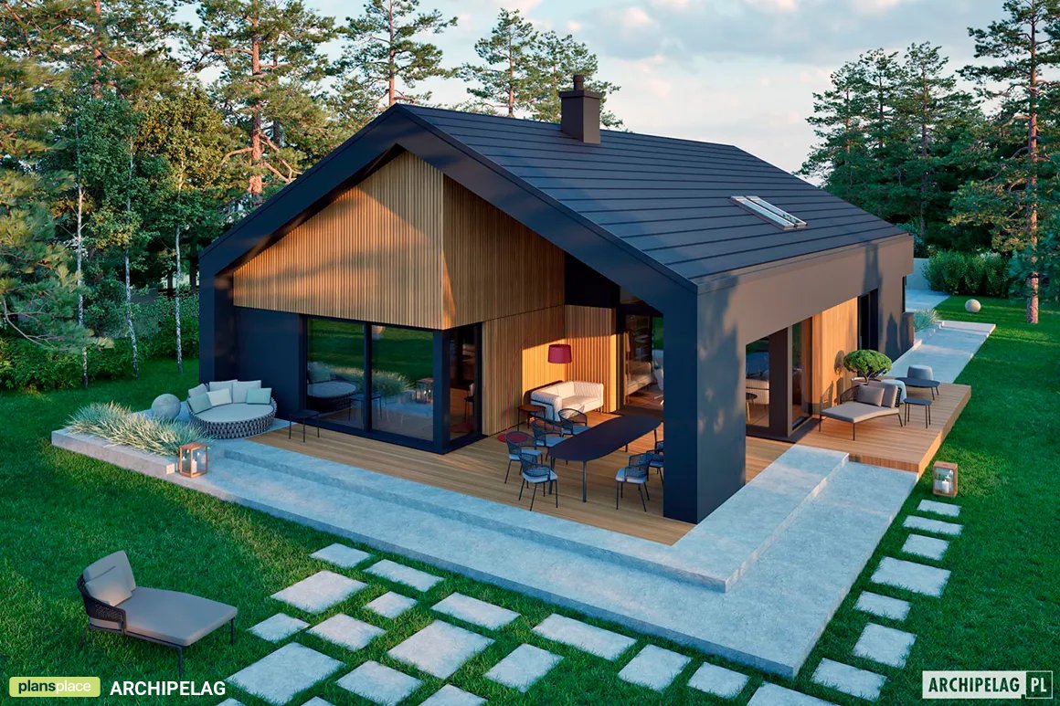 Projekt domu jednorodzinnego o pow. 180 m²: Parterowy, 3 Sypialnie, Gabinet, 2 Łazienki (System metryczny)