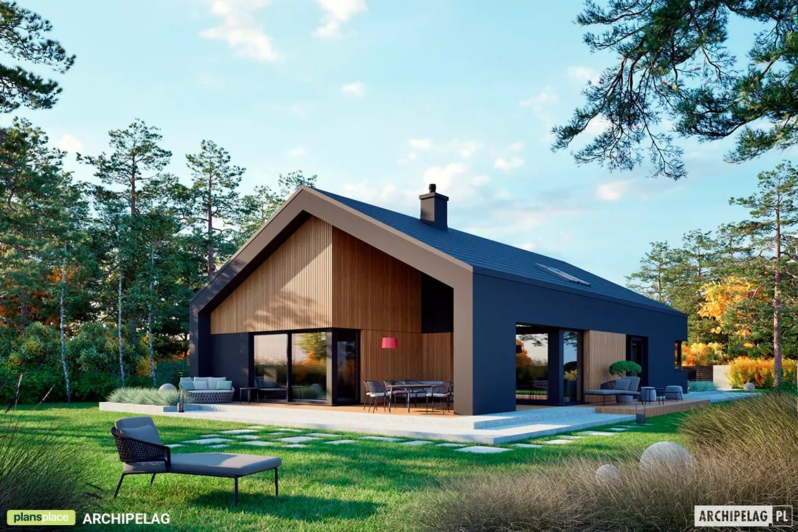 Projekt domu jednorodzinnego o pow. 180 m²: Parterowy, 3 Sypialnie, Gabinet, 2 Łazienki (System metryczny)