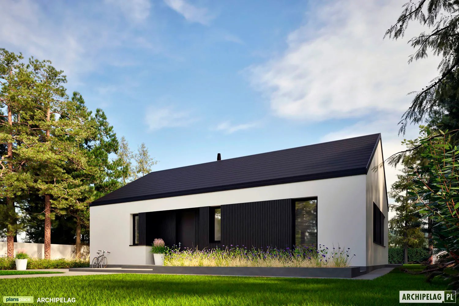 Projekt domu jednorodzinnego o pow. 94 m²: Parterowy, 3 Sypialnie, 2 Łazienki, Otwarta kuchnia (System metryczny)