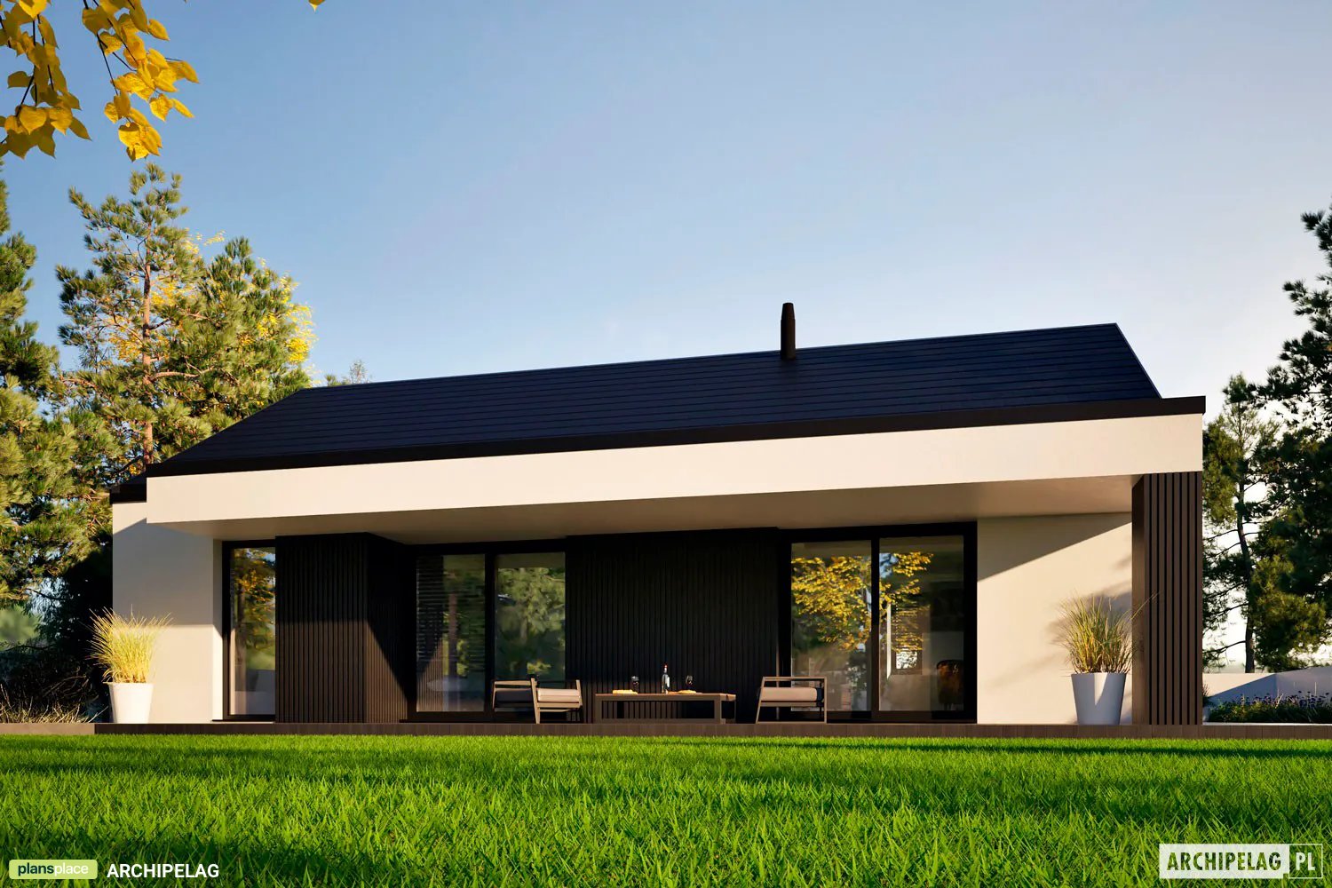 Projekt domu jednorodzinnego o pow. 94 m²: Parterowy, 3 Sypialnie, 2 Łazienki, Otwarta kuchnia (System metryczny)