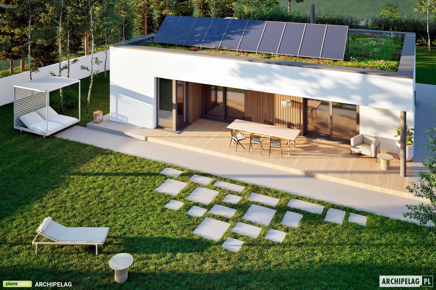 Projekt domu jednorodzinnego o pow. 98 m²: Parterowy, 3 Sypialnie, 2 Łazienki, Otwarta kuchnia (System metryczny)