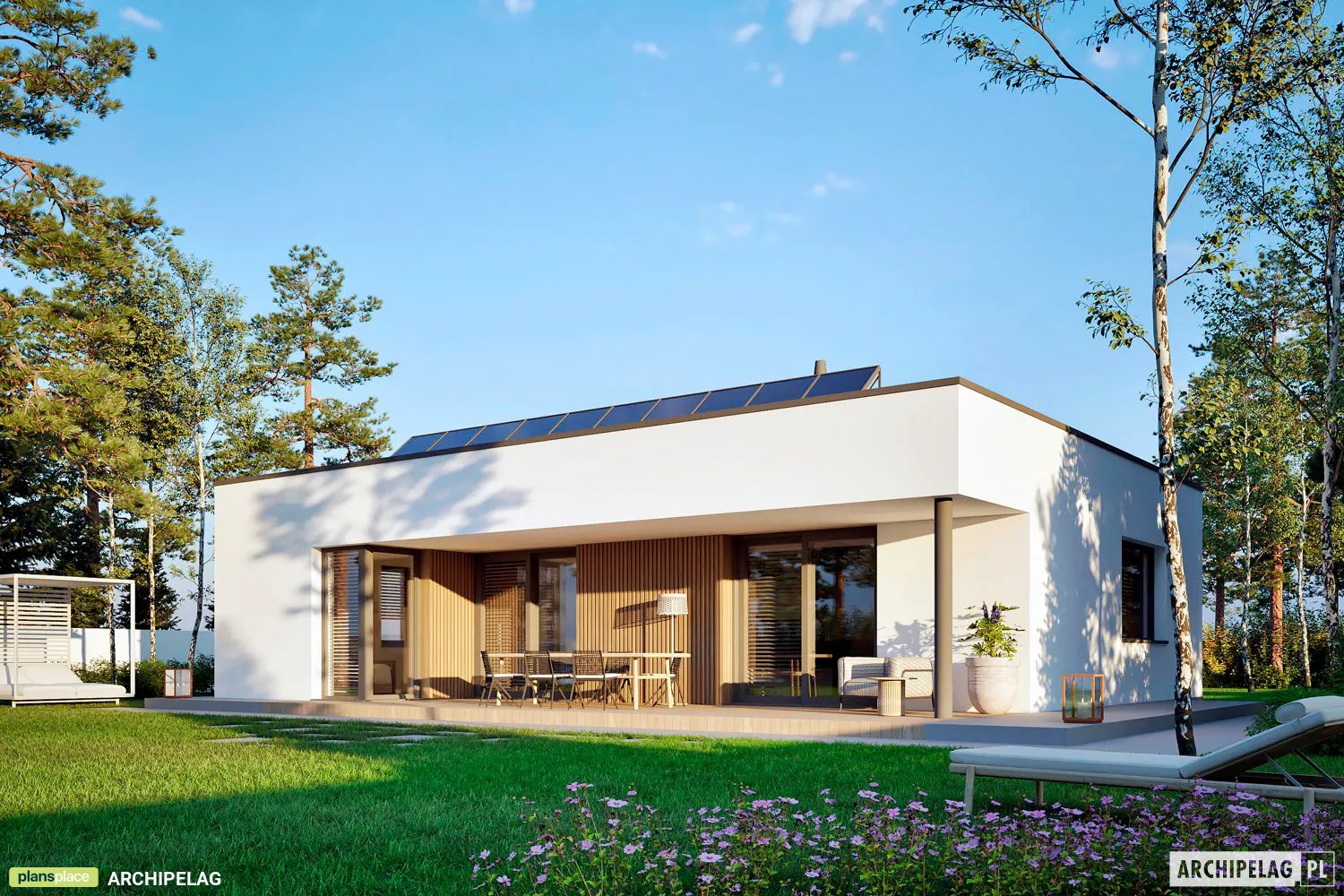 Projekt domu jednorodzinnego o pow. 98 m²: Parterowy, 3 Sypialnie, 2 Łazienki, Otwarta kuchnia (System metryczny)