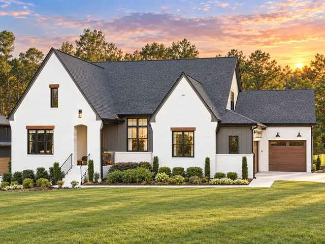 Projekt domu piętrowego o pow. 343 m²: 4 Sypialnie, Gabinet, 6 Łazienki, Otwarta kuchnia, Garaż