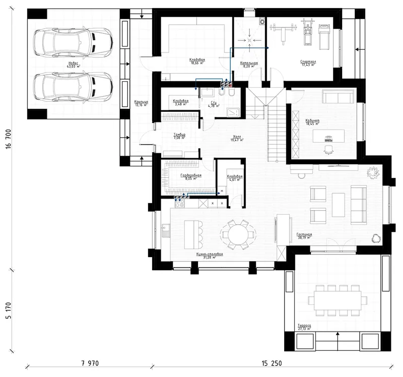 Parter 11 – Projekt domu piętrowego o pow. 339 m², 5 Sypialnie — 50383R