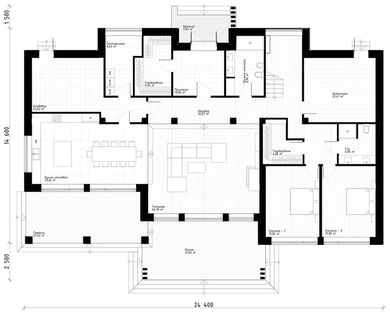 Parter 9 – Projekt domu dwupiętrowego o pow. 461 m², 6 Sypialnie — 37307R