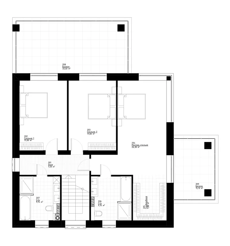 1. piętro 10 – Projekt domu piętrowego o pow. 194 m², 3 Sypialnie — 65595R