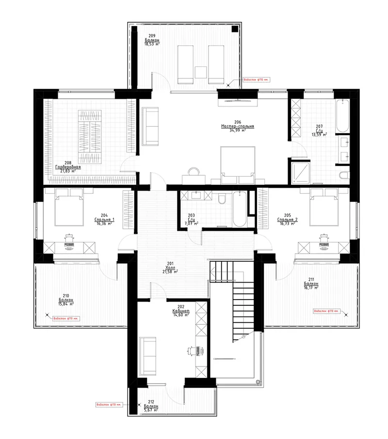 1. piętro 11 – Projekt domu piętrowego o pow. 351 m², 3 Sypialnie — 55648R
