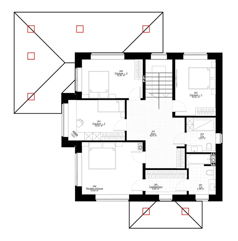 1. piętro 10 – Projekt domu piętrowego o pow. 184 m², 5 Sypialnie — 10542R
