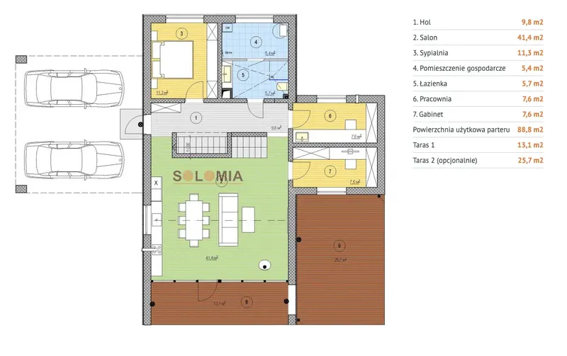 Parter 1 – Projekt domu z poddaszem użytkowym o pow. 139 m², 3 Sypialnie — 65052RB