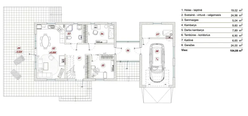 Parter 1 – Projekt domu z poddaszem użytkowym o pow. 127 m², 2 Sypialnie — 63224R