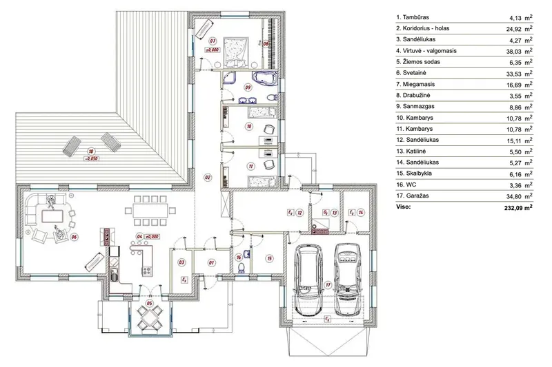 Parter 5 – Projekt domu parterowego o pow. 232 m², 3 Sypialnie — 51244R