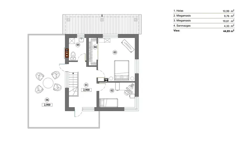 1. piętro 6 – Projekt domu piętrowego o pow. 116 m², 2 Sypialnie — 82072R