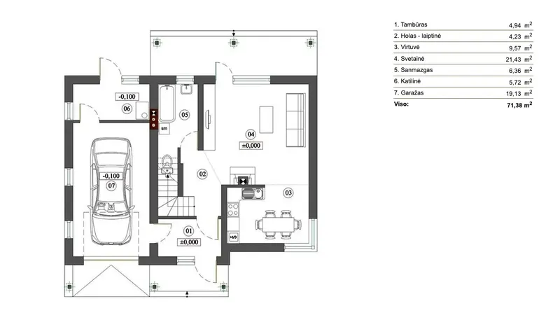 Parter 5 – Projekt domu piętrowego o pow. 116 m², 2 Sypialnie — 82072R